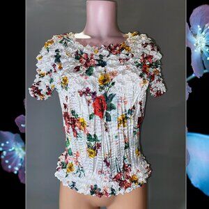 Super Cute Floral Popcorn/Accordion/Crinkle/Pleated Blouse Size XS-S